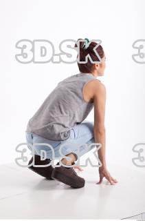 Kneeling photo references of Molly blue jeans womna singlet 0006